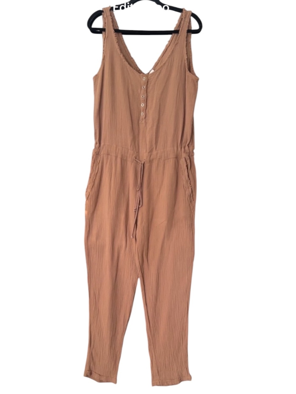 Flawless Martini Flight Gauze Cotton Sleeveless Jumpsuit Tan Size M